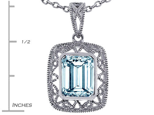 Star K Emerald Cut Simulated Aquamarine Pendant Necklace