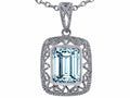 Star K Emerald Cut Simulated Aquamarine Pendant Necklace
