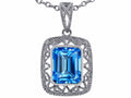 Star K Emerald Cut Genuine Blue Topaz Pendant Necklace