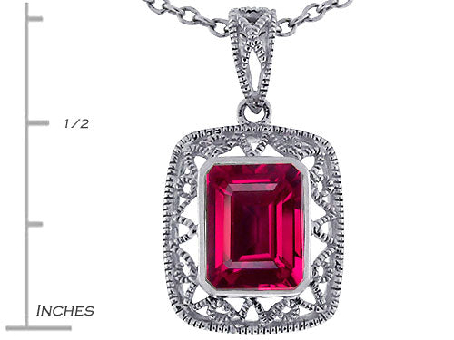 Star K Emerald Cut Created Ruby Pendant Necklace