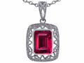 Star K Emerald Cut Created Ruby Pendant Necklace