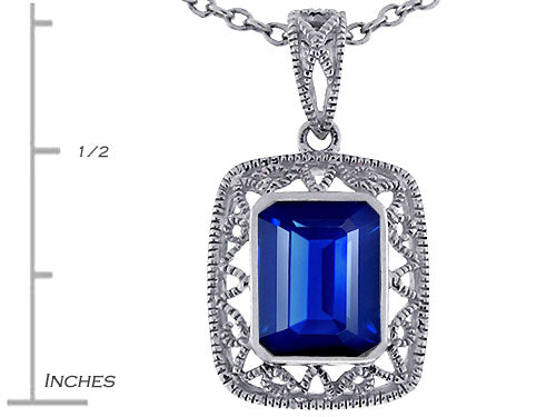 Star K Emerald Cut Created Sapphire Pendant Necklace