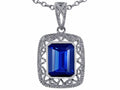 Star K Emerald Cut Created Sapphire Pendant Necklace