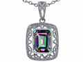 Star K Emerald Cut Rainbow Mystic Topaz Pendant Necklace