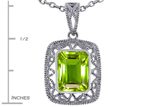 Star K Emerald Cut Genuine Peridot Pendant Necklace