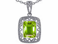 Star K Emerald Cut Genuine Peridot Pendant Necklace