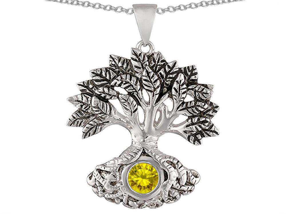 Star K Tree Of Life Good Luck Pendant Necklace With 7mm Round Simulated Citrine