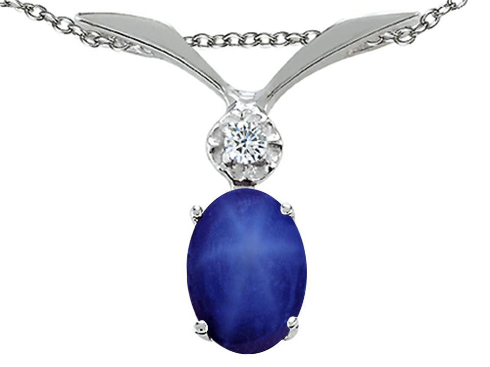 Tommaso Design Oval 8x6mm Created Star Sapphire Pendant Necklace