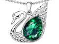 Star K Love Swan Pendant Necklace With Pear Shape Simulated Emerald