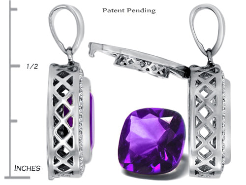 Switch-It Gems 2in1 Cushion-Cut 10mm Simulated Amethyst Pendant Necklace Changeable Simulated White Topaz