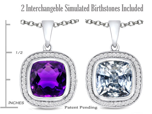 Switch-It Gems™ 2in1 Cushion-Cut 10mm Simulated Amethyst Pendant Necklace Changeable Simulated White Topaz