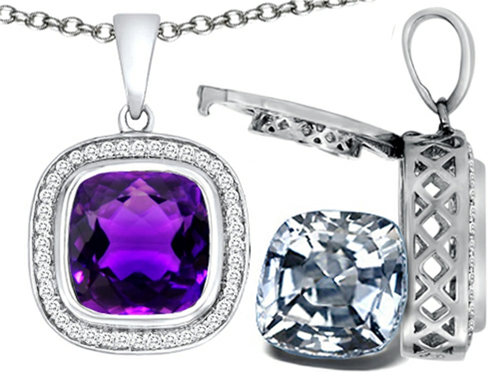 Switch-It Gems 2in1 Cushion-Cut 10mm Simulated Amethyst Pendant Necklace Changeable Simulated White Topaz