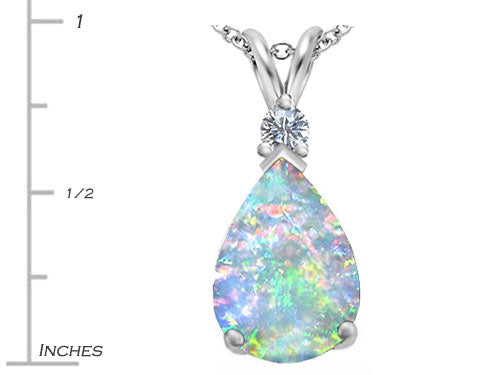 Star K Large 14x10mm Pear Shape Simulated Opal Pendant Necklace