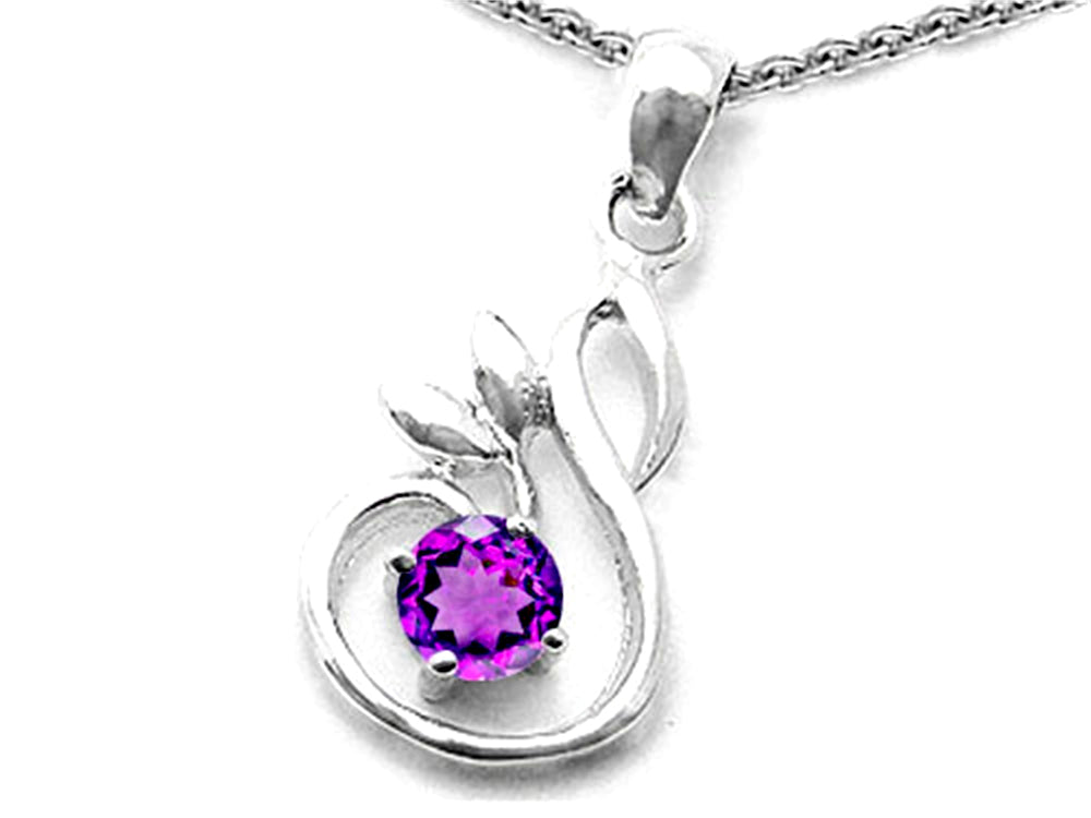 Star K Round Simulated Amethyst Swan Pendant Necklace
