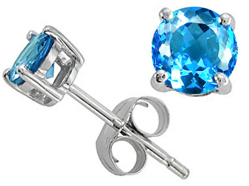 Tommaso Design Round Genuine Blue Topaz Earrings Studs