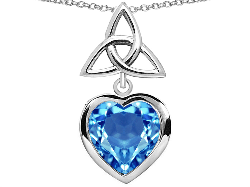 Star K Love Knot Pendant Necklace with Heart 9mm Simulated Blue Topaz