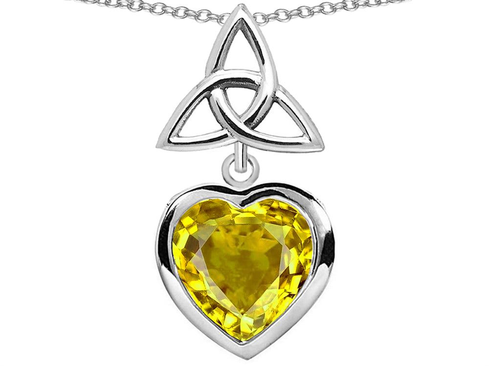 Star K Love Knot Pendant Necklace with Heart 9mm Simulated Citrine