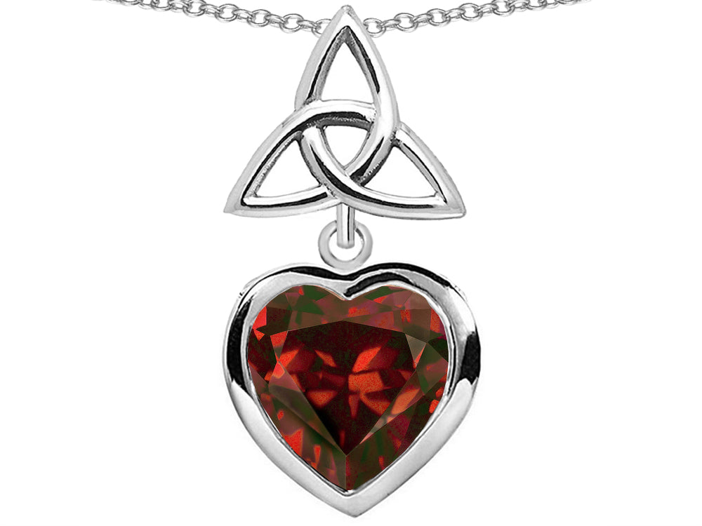 Star K Love Knot Pendant Necklace with Heart 9mm Simulated Garnet