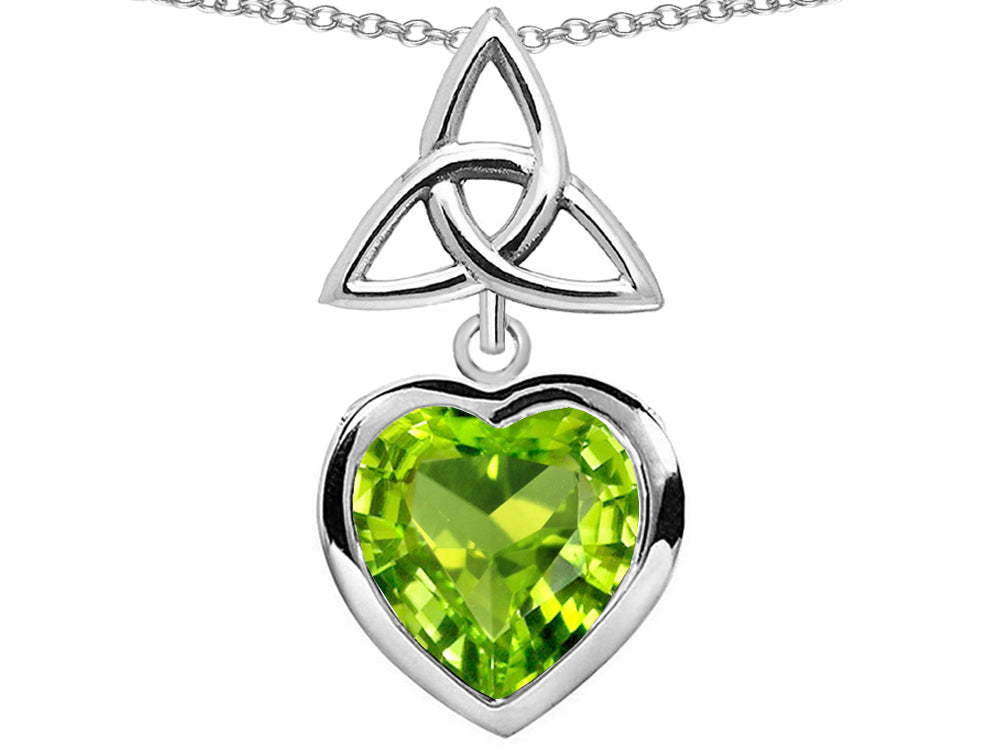 Star K Love Knot Pendant Necklace with Heart 9mm Simulated Peridot