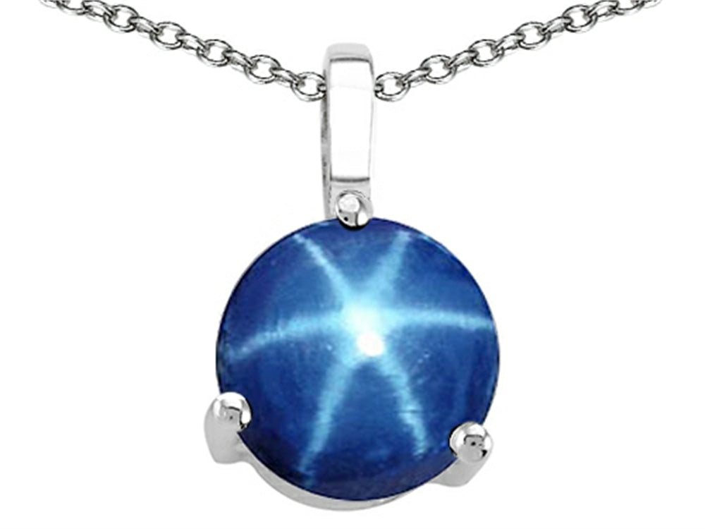 Tommaso Design 7mm Round Simulated Star Sapphire Pendant Necklace