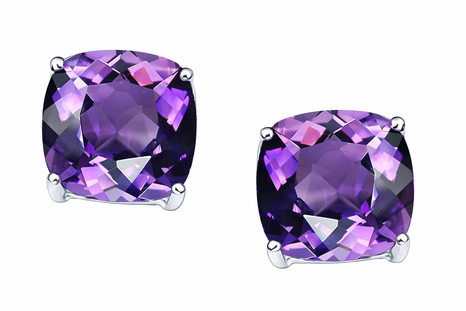 Original Star K 7mm Cushion-Cut Genuine Amethyst Earrings Studs