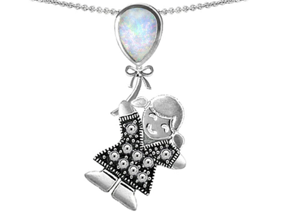 Star K Girl Holding a Balloon Mother October Birth Month Pear Shape Created Opal Pendant Necklace