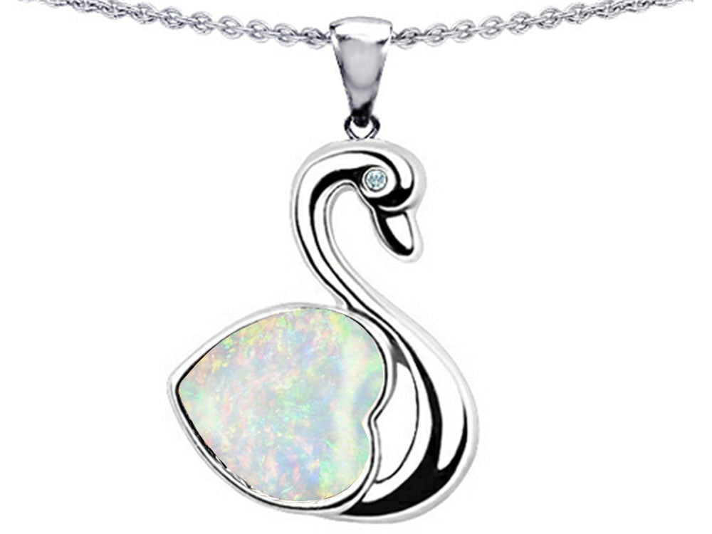 Star K Love Swan Pendant Necklace With 8mm Heart Shape Created Opal
