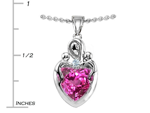 Star K Loving Mother Twin Children Pendant Necklace With 8mm Heart Created Pink Sapphire