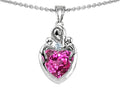 Star K Loving Mother Twin Children Pendant Necklace With 8mm Heart Created Pink Sapphire