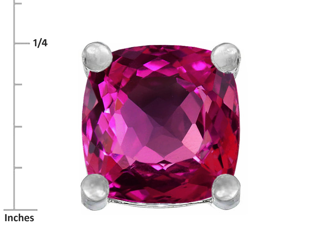 Star K Cushion-Cut 7mm Simulated Pink Tourmaline Earrings Studs