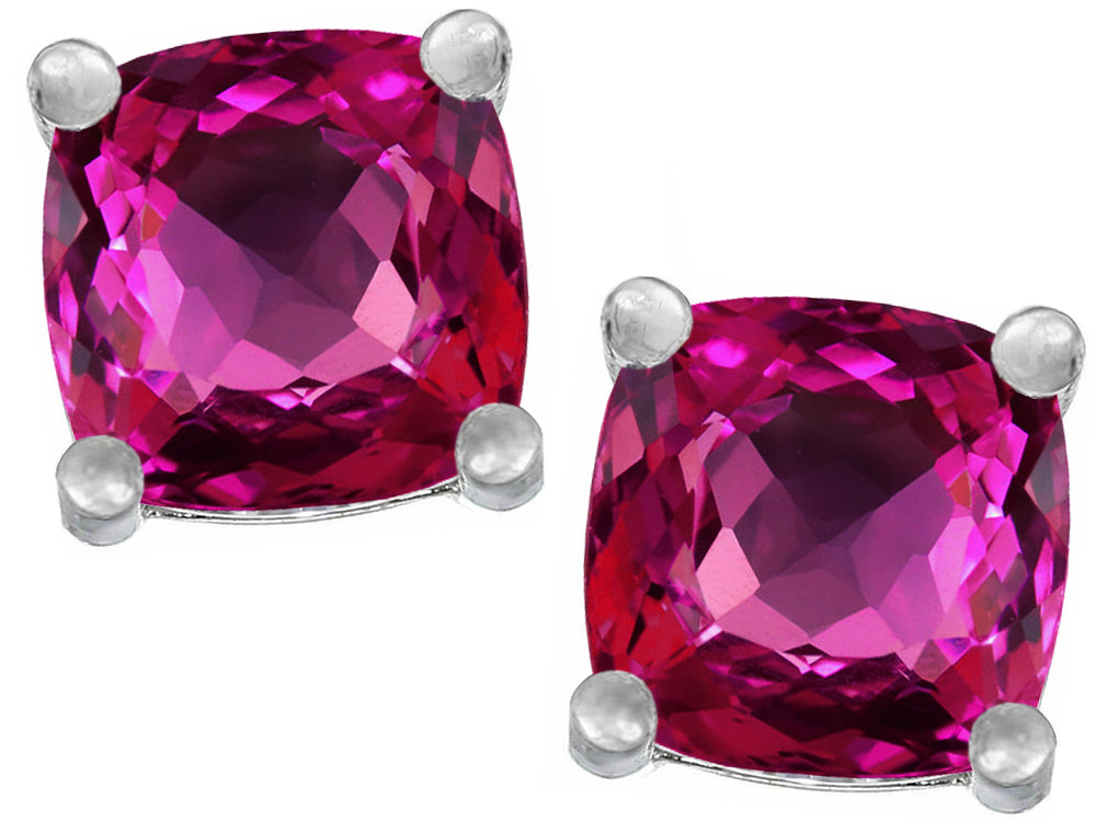 Star K Cushion-Cut 7mm Simulated Pink Tourmaline Earrings Studs