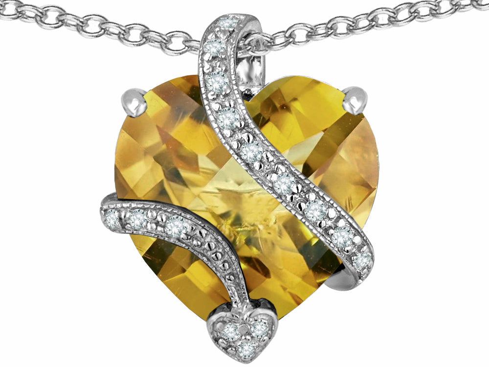 Star K Large Heart Shape Simulated Imperial Yellow Topaz Love Pendant Necklace