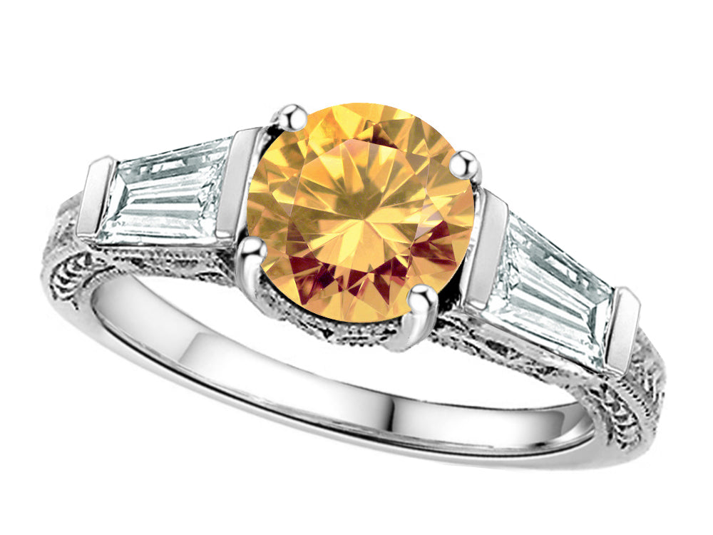 Star K Round 7mm Simulated Imperial Yellow Topaz Ring