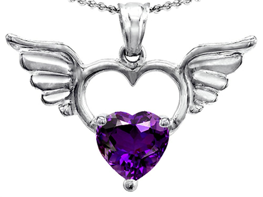 Star K Wings Of Love Birth Month Pendant Necklace with 8mm Heart Shape Simulated Amethyst