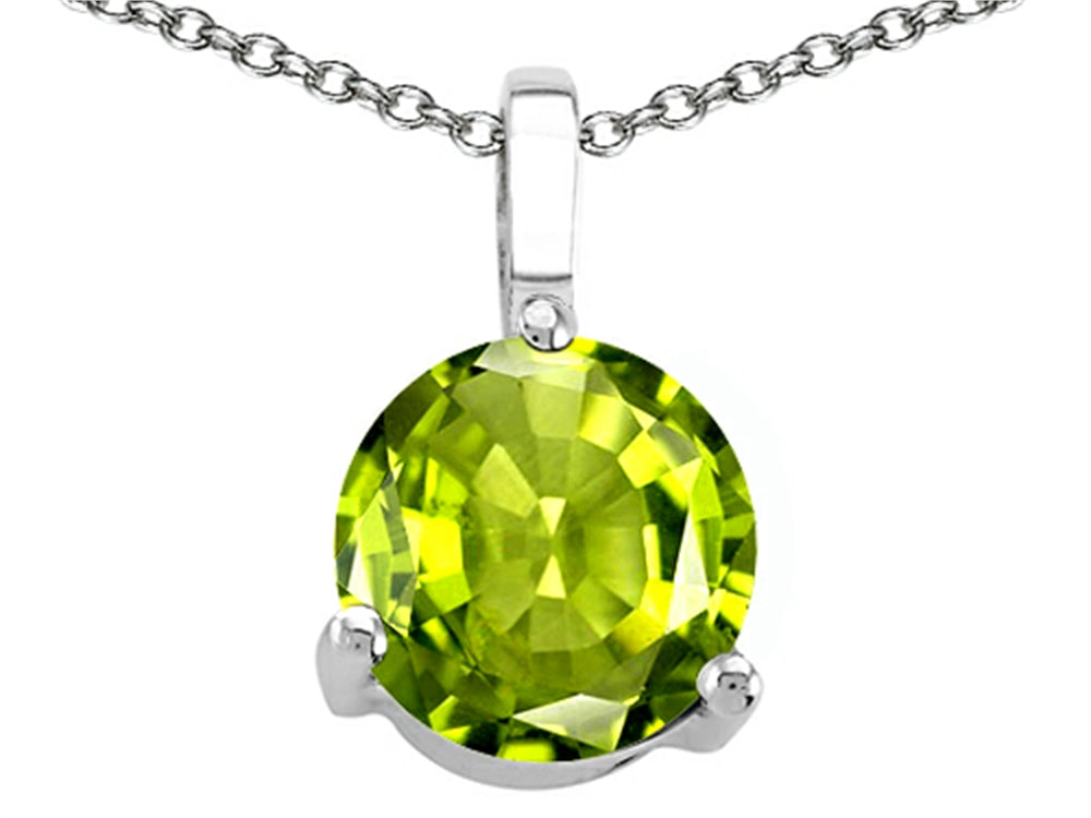 Tommaso Design 7mm Round Genuine Peridot Pendant Necklace