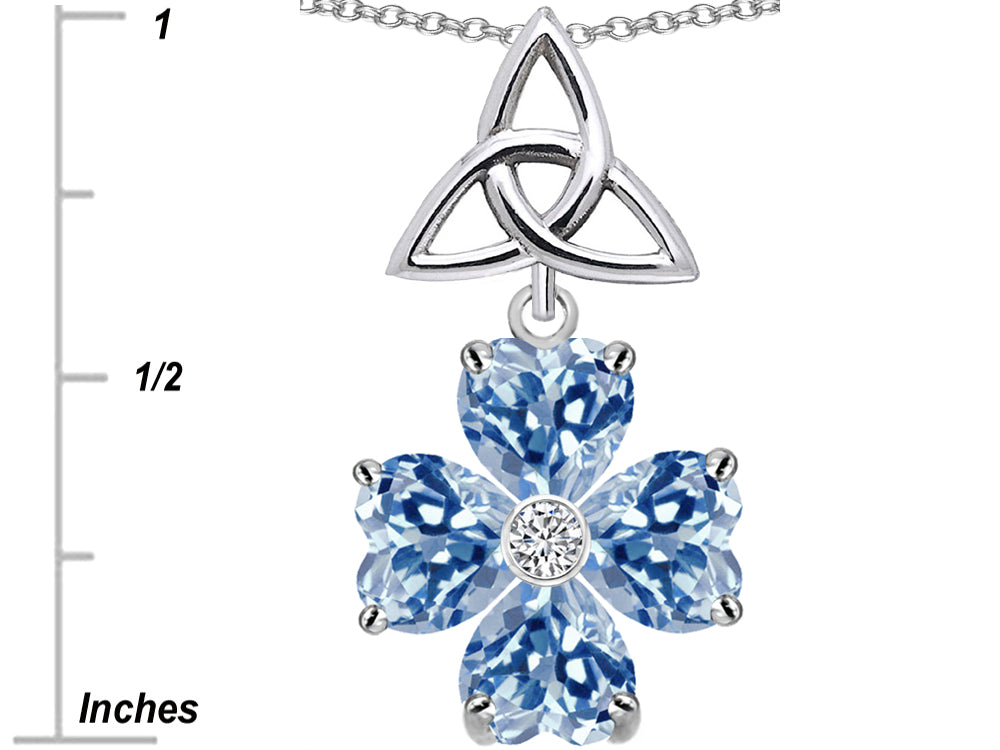 Star K Lucky Shamrock Celtic Knot Made with Heart 6mm Simulated Aquamarine Pendant Necklace