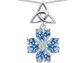 Star K Lucky Shamrock Celtic Knot Made with Heart 6mm Simulated Aquamarine Pendant Necklace
