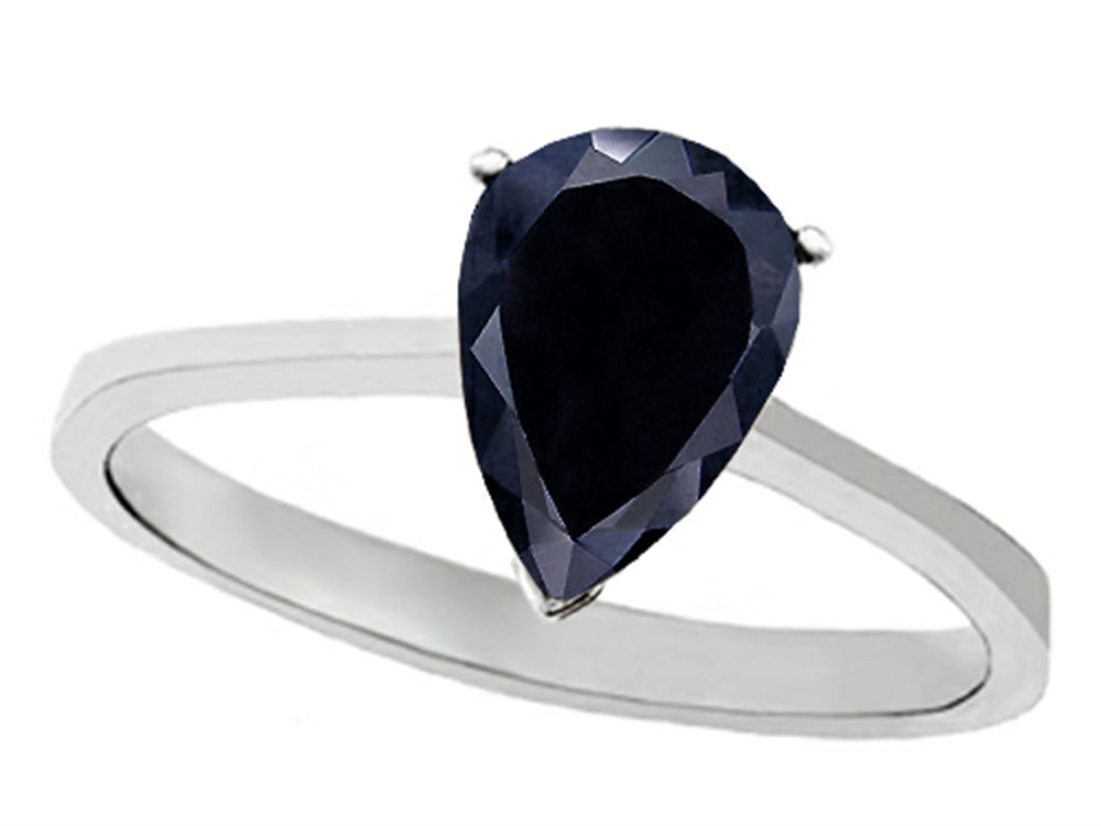 Tommaso Design Genuine Black Sapphire Pear Shape Solitaire Engagement Ring