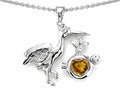 Star K Baby Stork Mother Pendant Necklace with Heart Genuine Citrine