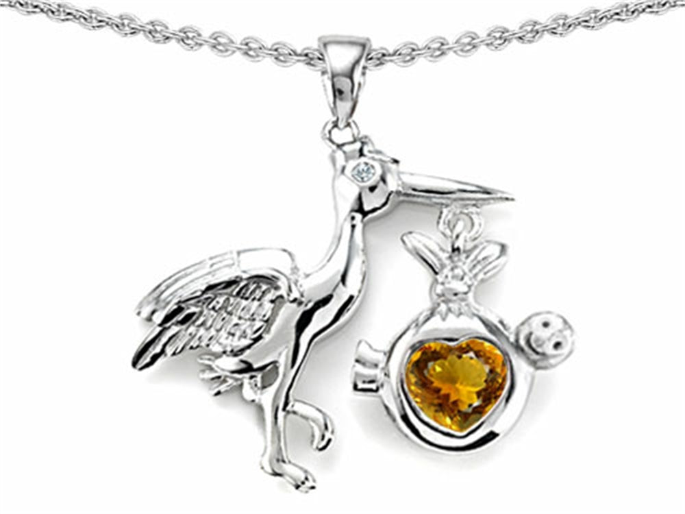 Star K Baby Stork Mother Pendant Necklace with Heart Genuine Citrine