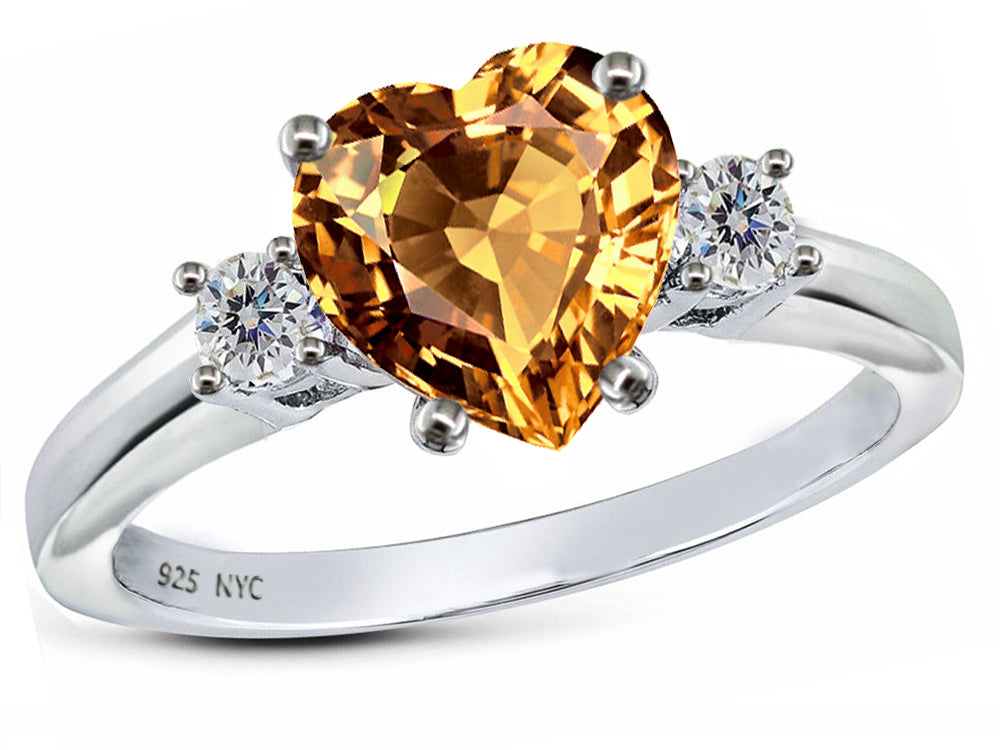 Star K 8mm Heart Shape Simulated Imperial Yellow Topaz Ring