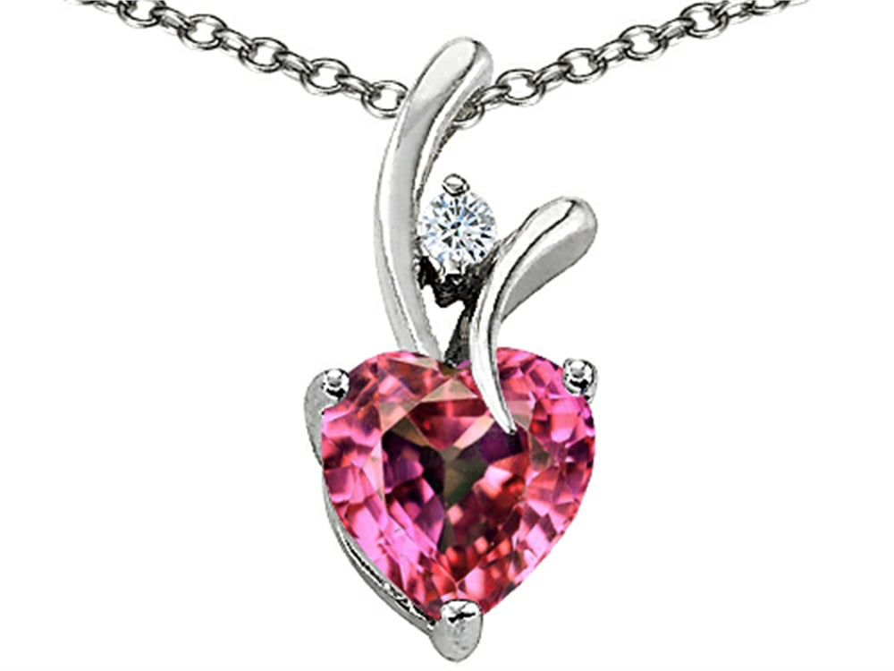 Star K Heart Shape 8mm Simulated Pink Tourmaline Endless Love Pendant Necklace
