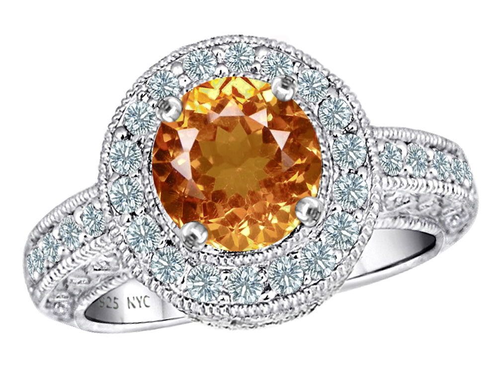 Star K 7mm Round Simulated Imperial Yellow Topaz Ring