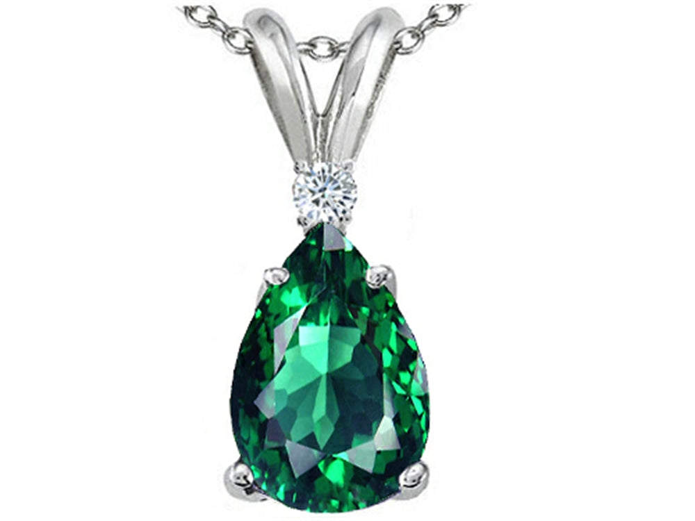 Tommaso Design Pear Shape 9 x 7mm Simulated Emerald Pendant Necklace