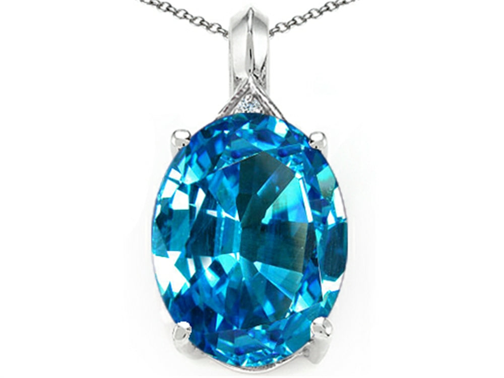 Tommaso Design Oval Genuine Blue Topaz Pendant Necklace