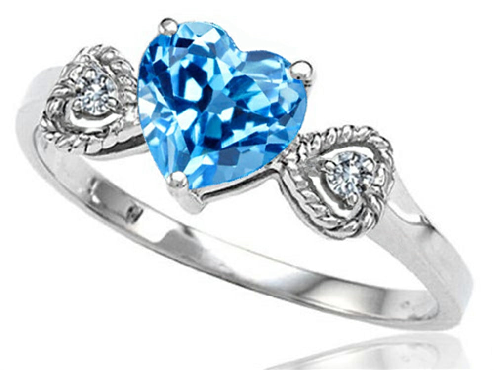 Tommaso Design Genuine Blue Topaz and Diamond Heart Shape Engagement Promise Ring