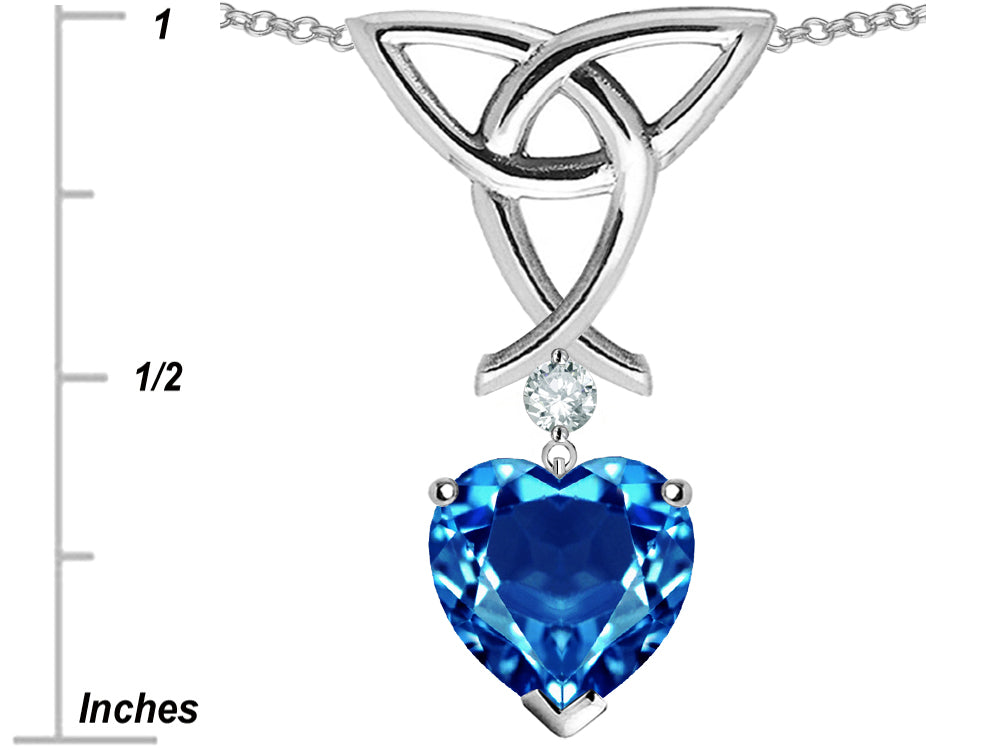 Star K Love Knot Pendant Necklace with Heart Shape 8mm Simulated Blue Topaz