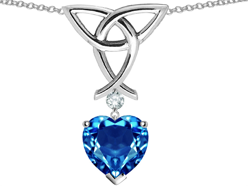 Star K Love Knot Pendant Necklace with Heart Shape 8mm Simulated Blue Topaz