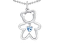Star K Love Teddy Bear with 4mm Heart Shape Simulated Aquamarine Pendant Necklace