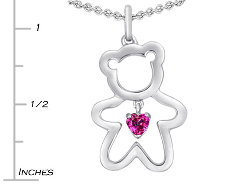 Star K Love Teddy Bear with 4mm Heart Shape Created Pink Sapphire Pendant Necklace